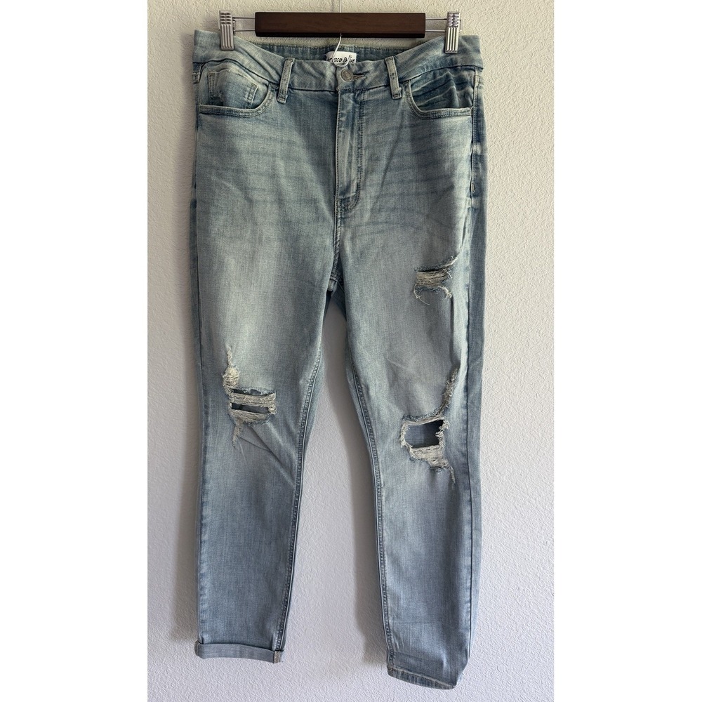 Studio Blue Jeans Womens 31 Light Wash Mid Rise Ripped Knees Straight (31x27)